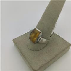 Synthetic Amber Unisex Silver & Stone Ring 925 Silver 3.6g Size:7.75